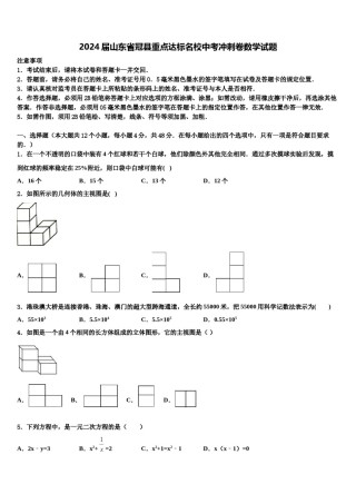 2024届山东省冠县重点达标名校中考冲刺卷数学试题含解析.doc