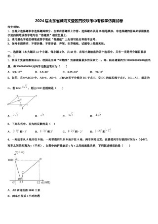 2024届山东省威海文登区四校联考中考数学仿真试卷含解析.doc