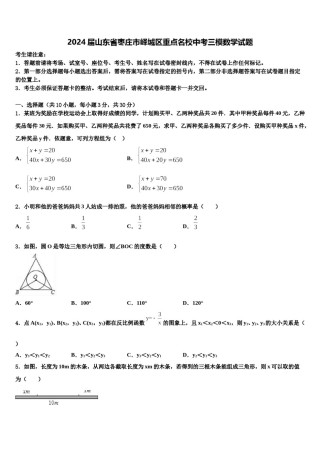 2024届山东省枣庄市峄城区重点名校中考三模数学试题含解析.doc
