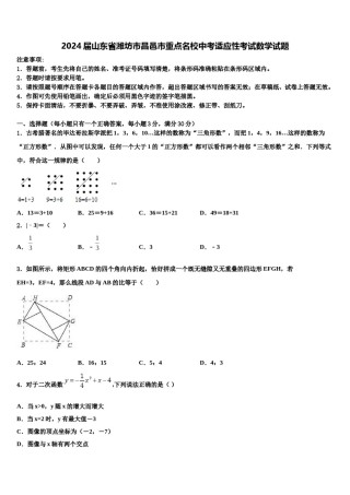 2024届山东省潍坊市昌邑市重点名校中考适应性考试数学试题含解析.doc
