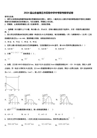 2024届山东省章丘市实验中学中考联考数学试卷含解析.doc