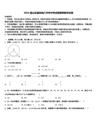 2024届山东省邹城八中学中考试题猜想数学试卷含解析.doc