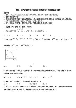 2024届广东省市深圳市龙岗区南湾校中考五模数学试题含解析.doc
