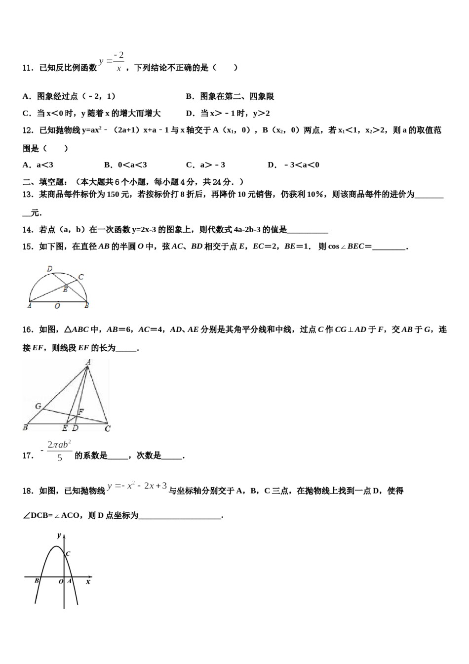 2024届广东省揭阳市揭阳岐山中学中考适应性考试数学试题含解析.doc_第3页