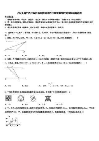 2024届广西壮族自治区防城港四校联考中考数学模拟精编试卷含解析.doc