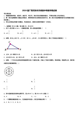 2024届广西河池市天峨县中考数学模试卷含解析.doc