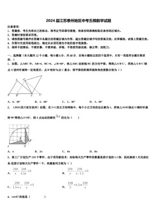 2024届江苏泰州地区中考五模数学试题含解析.doc