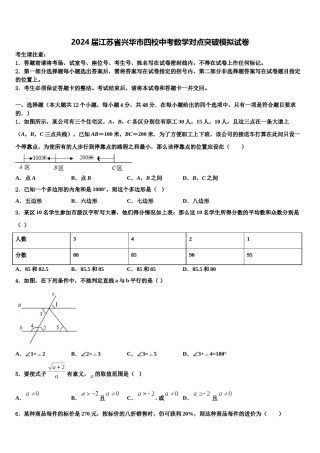 2024届江苏省兴华市四校中考数学对点突破模拟试卷含解析.doc