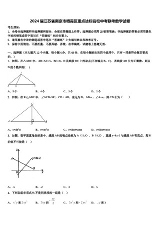 2024届江苏省南京市栖霞区重点达标名校中考联考数学试卷含解析.doc