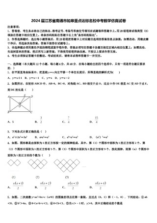 2024届江苏省南通市如皋重点达标名校中考数学仿真试卷含解析.doc
