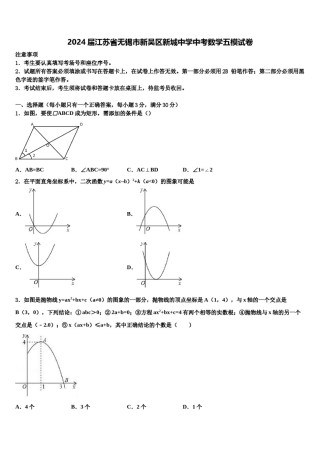 2024届江苏省无锡市新吴区新城中学中考数学五模试卷含解析.doc