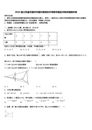 2024届江苏省无锡市无锡外国语校中考数学最后冲刺浓缩精华卷含解析.doc