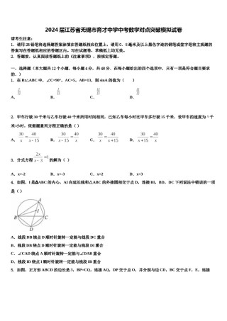 2024届江苏省无锡市育才中学中考数学对点突破模拟试卷含解析.doc