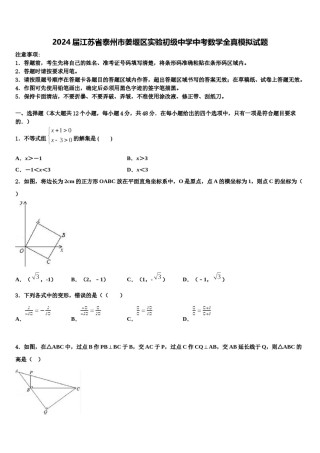 2024届江苏省泰州市姜堰区实验初级中学中考数学全真模拟试题含解析.doc