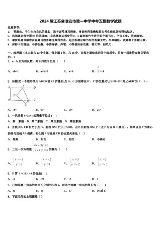 2024届江苏省淮安市第一中学中考五模数学试题含解析.doc