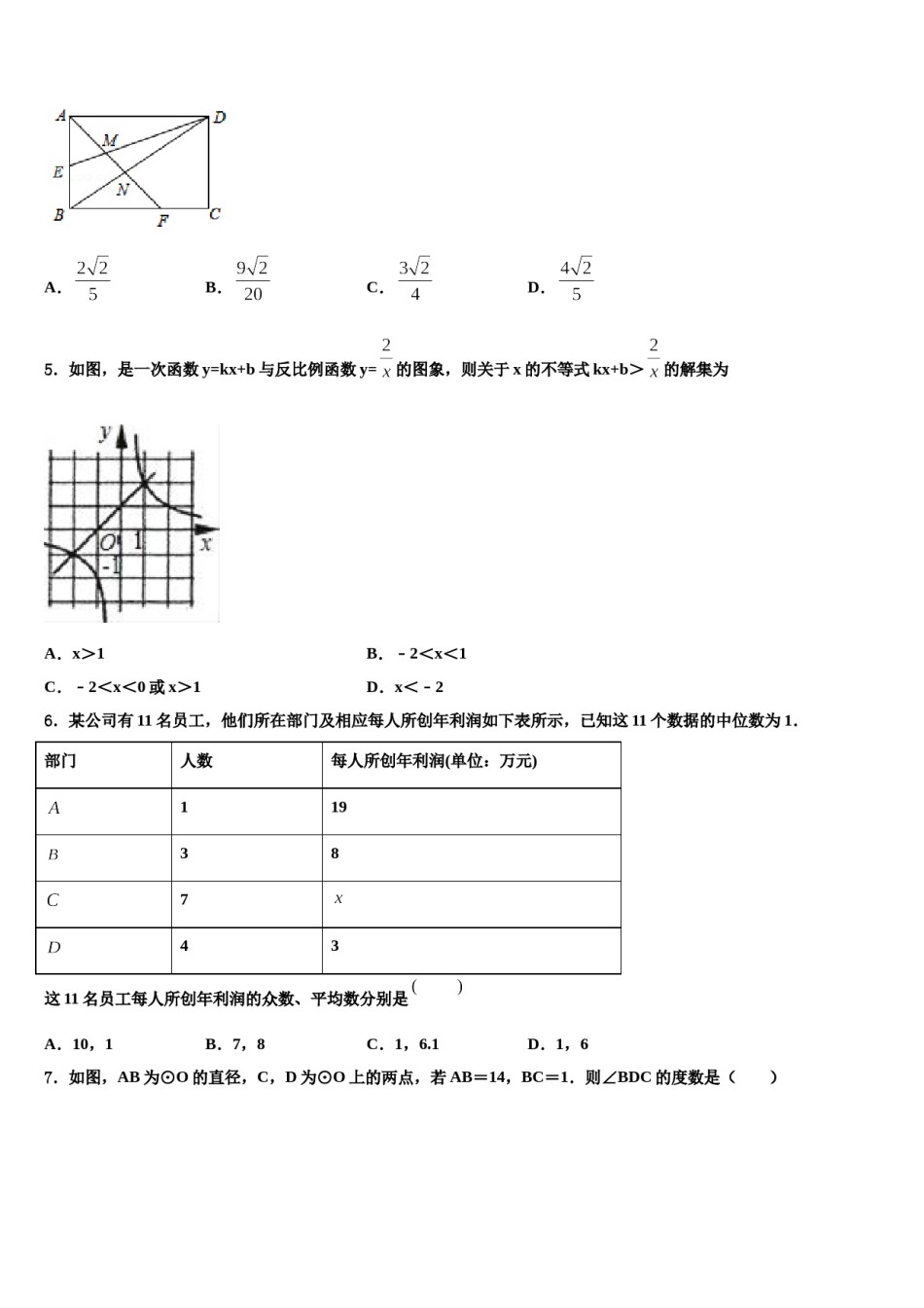 2024届江西省上饶市四中重点中学中考联考数学试题含解析.doc_第2页
