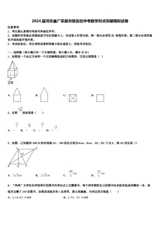 2024届河北省广宗县市级名校中考数学对点突破模拟试卷含解析.doc