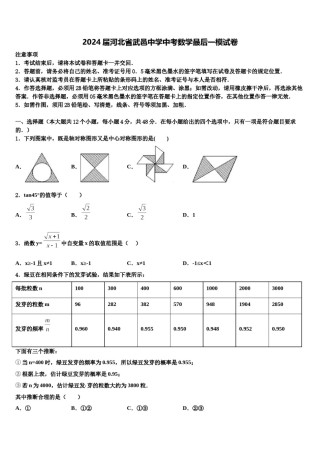 2024届河北省武邑中学中考数学最后一模试卷含解析.doc
