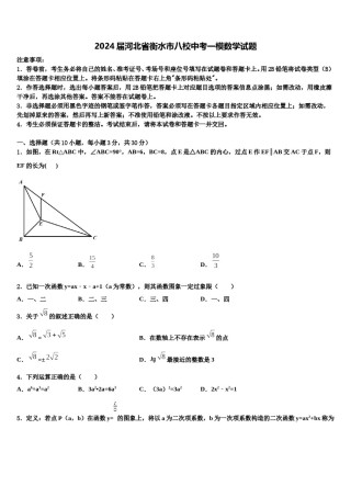 2024届河北省衡水市八校中考一模数学试题含解析.doc