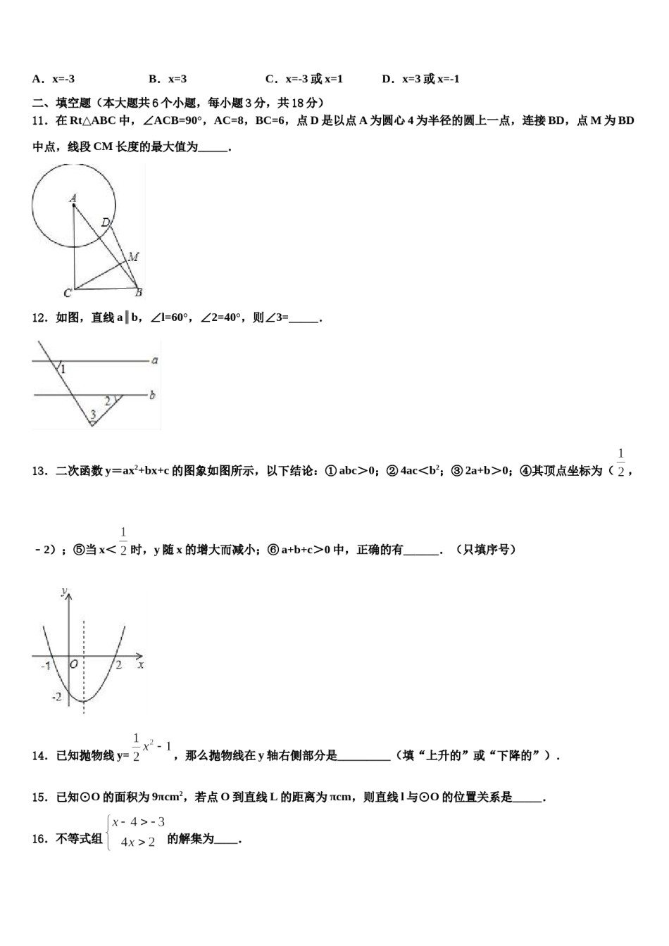 2024届河北省邯郸市涉县重点达标名校中考数学对点突破模拟试卷含解析.doc_第3页