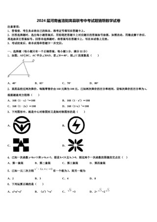 2024届河南省洛阳嵩县联考中考试题猜想数学试卷含解析.doc