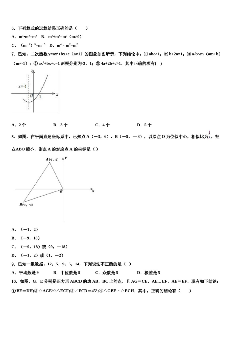 2024届浙江省台州市玉环市中考一模数学试题含解析.doc_第2页