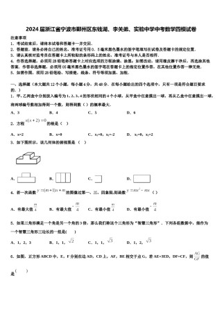 2024届浙江省宁波市鄞州区东钱湖、李关弟、实验中学中考数学四模试卷含解析.doc