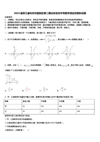 2024届浙江省杭州市富阳区第二期达标名校中考数学适应性模拟试题含解析.doc