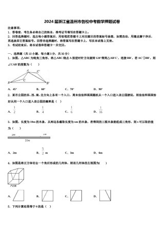2024届浙江省温州市各校中考数学押题试卷含解析.doc