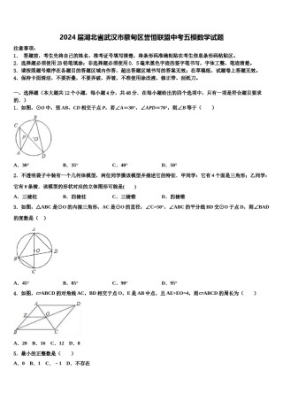 2024届湖北省武汉市蔡甸区誉恒联盟中考五模数学试题含解析.doc
