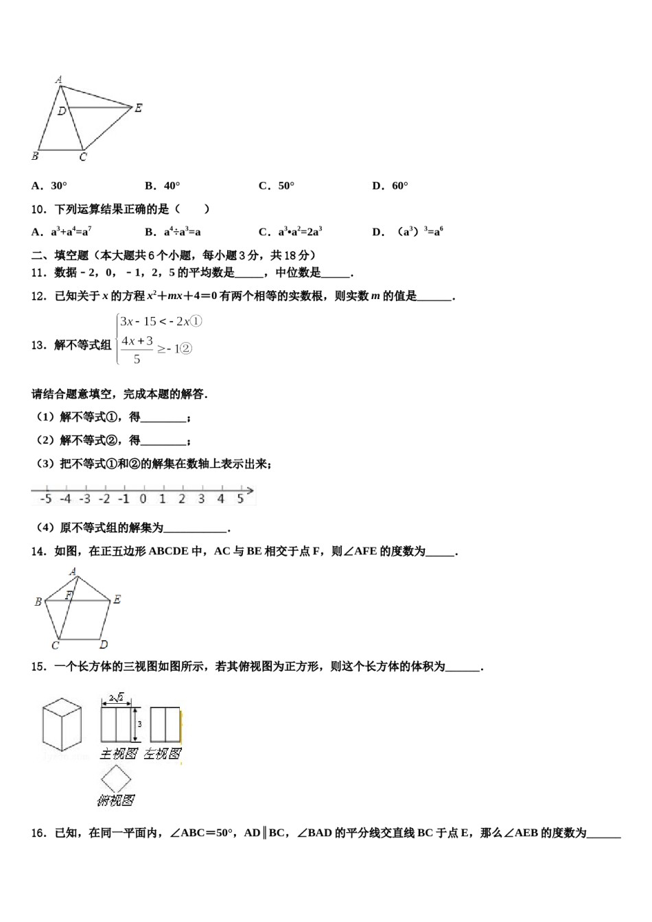 2024届湖北省罗田县中考试题猜想数学试卷含解析.doc_第3页