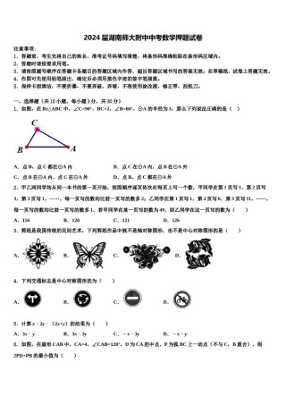 2024届湖南师大附中中考数学押题试卷含解析.doc