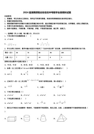 2024届湖南邵阳达标名校中考数学全真模拟试题含解析.doc