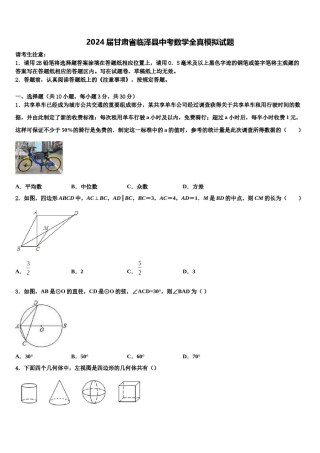 2024届甘肃省临泽县中考数学全真模拟试题含解析.doc