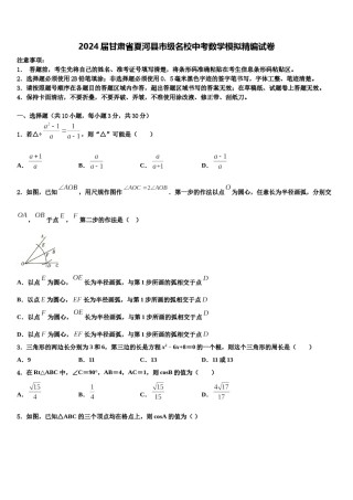 2024届甘肃省夏河县市级名校中考数学模拟精编试卷含解析.doc