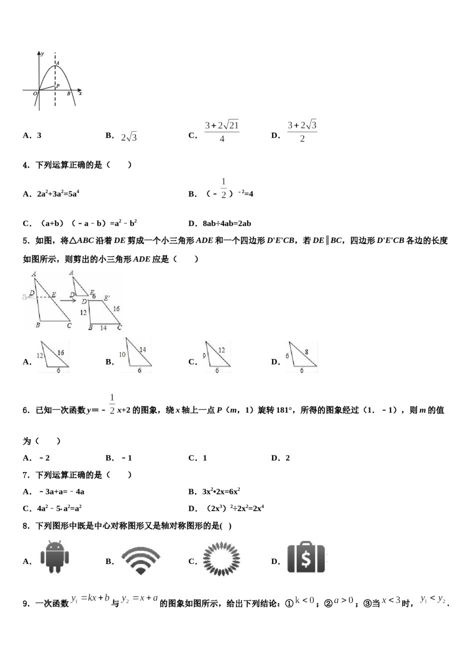 2024届福建省厦门市思明区湖滨中学中考数学模拟精编试卷含解析.doc_第2页