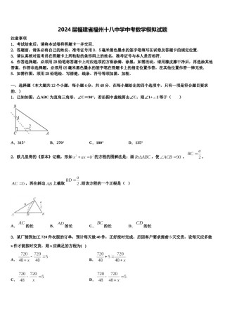 2024届福建省福州十八中学中考数学模拟试题含解析.doc