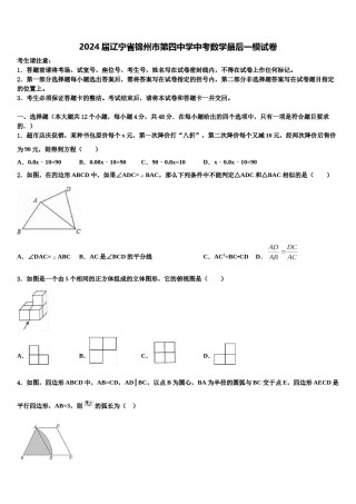 2024届辽宁省锦州市第四中学中考数学最后一模试卷含解析.doc