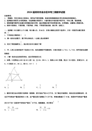 2024届郑州市金水区中考二模数学试题含解析.doc