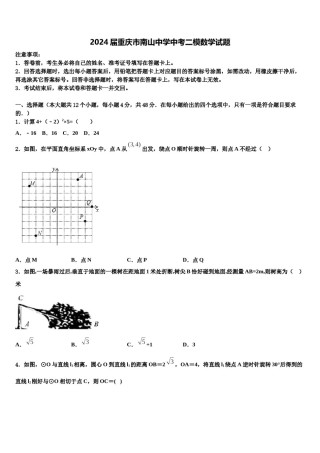 2024届重庆市南山中学中考二模数学试题含解析.doc