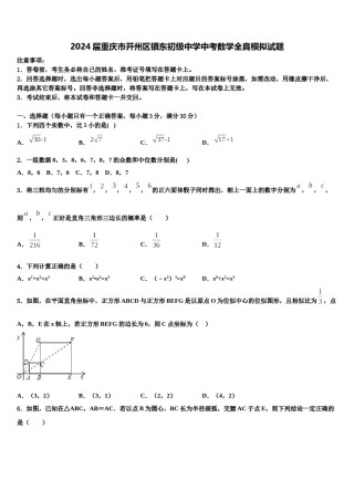 2024届重庆市开州区镇东初级中学中考数学全真模拟试题含解析.doc