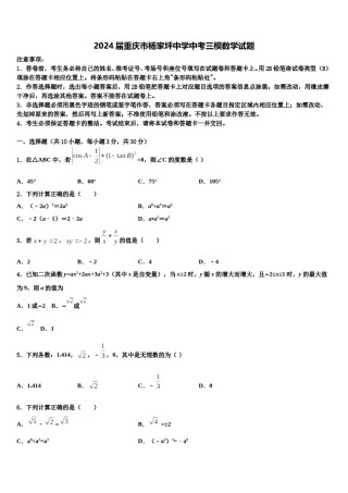 2024届重庆市杨家坪中学中考三模数学试题含解析.doc