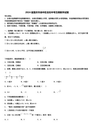 2024届重庆市渝中区名校中考五模数学试题含解析.doc