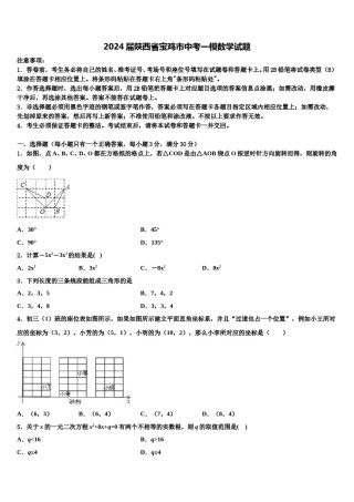 2024届陕西省宝鸡市中考一模数学试题含解析.doc