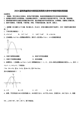 2024届陕西省西安市雁塔区陕西师大附中中考数学模拟预测题含解析.doc