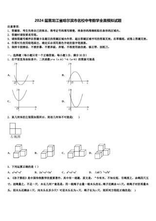 2024届黑龙江省哈尔滨市名校中考数学全真模拟试题含解析.doc