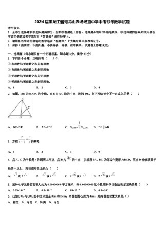 2024届黑龙江省青龙山农场场直中学中考联考数学试题含解析.doc