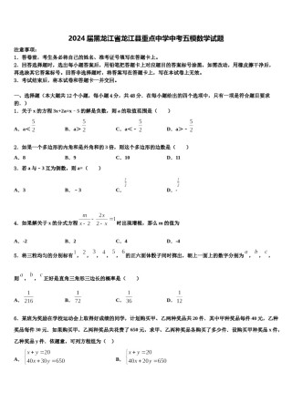 2024届黑龙江省龙江县重点中学中考五模数学试题含解析.doc