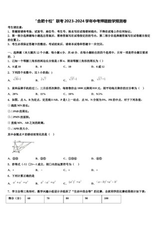 “合肥十校”联考2023-2024学年中考押题数学预测卷含解析.doc