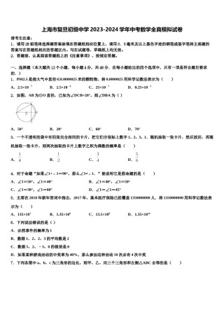 上海市复旦初级中学2023-2024学年中考数学全真模拟试卷含解析.doc